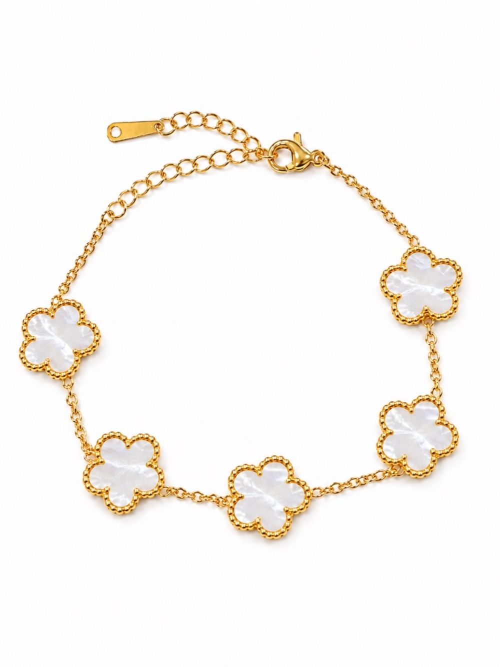14k Gold Plated Mother-of-Pearl Clover Bracelet
